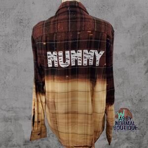 Mummy Custom Bleach Dipped Flannel, Halloween Mom, Size Small Unisex